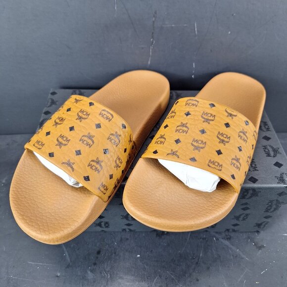 MCM Monogram Logo Print Rubber Slides Sandals Size 40 EU Womens 10 Mens 8 - Picture 2 of 14